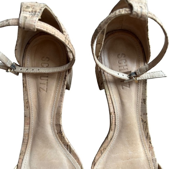 SCHUTZ - Bebethy Cork Ankle Strap Block Heel Sandals Sz 9 - Picture 5 of 10